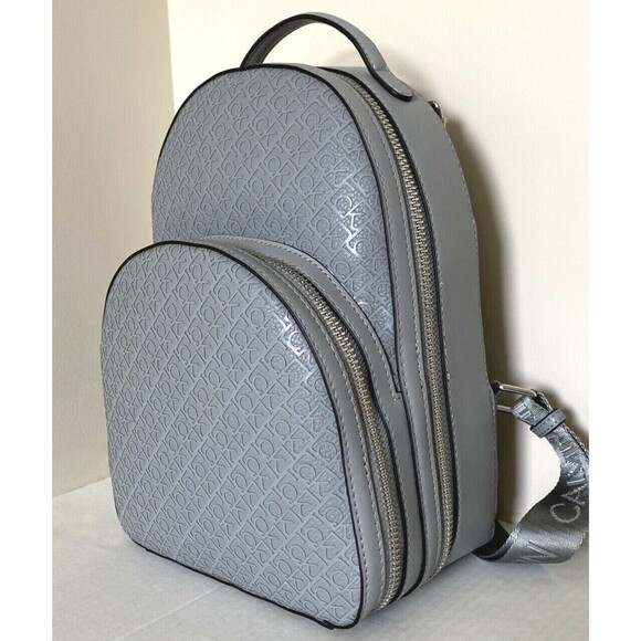 New Calvin Klein Estelle Debossed Monogram Logo Backpack Grey - Picture 2 of 6